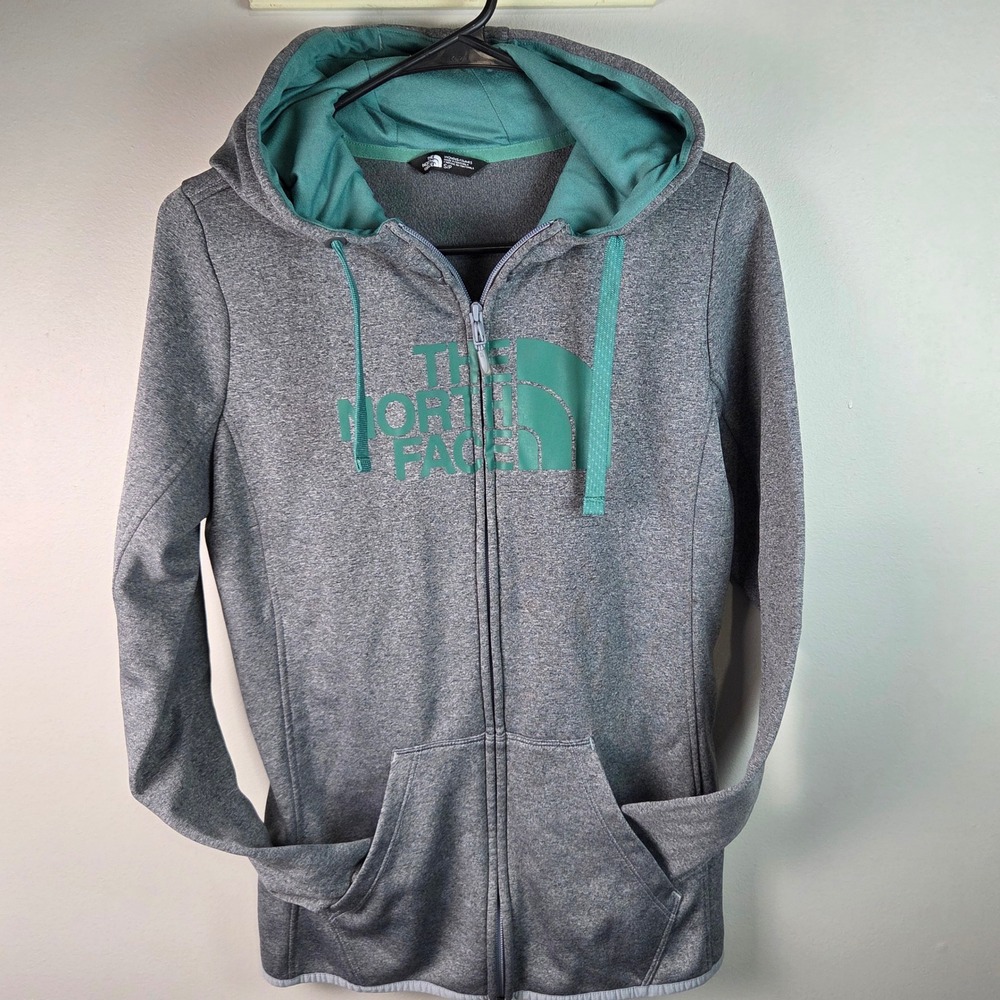 The North Face Full Zip Hoodie Womens Small Gray Excellent A2THU Fleece Logo‎